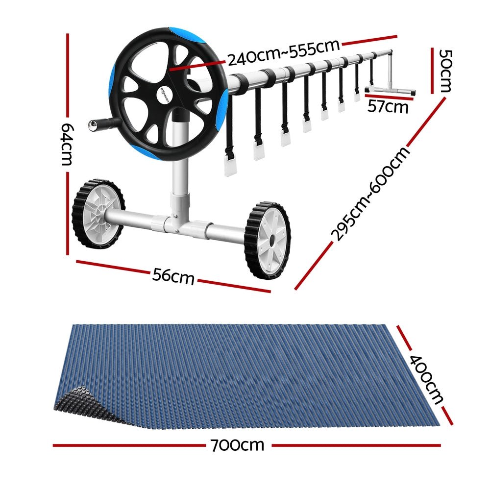 Aqua Buddy Pool Cover 7x4m 600 Micron w/ Roller 5.55m Black Solar Blanket | Outdoorium