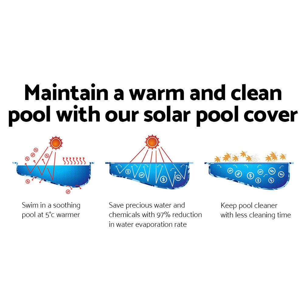 Aquabuddy Pool Cover 11x6.2m 400 Micron Swimming Pool Solar Blanket Blue Silver - Outdoorium