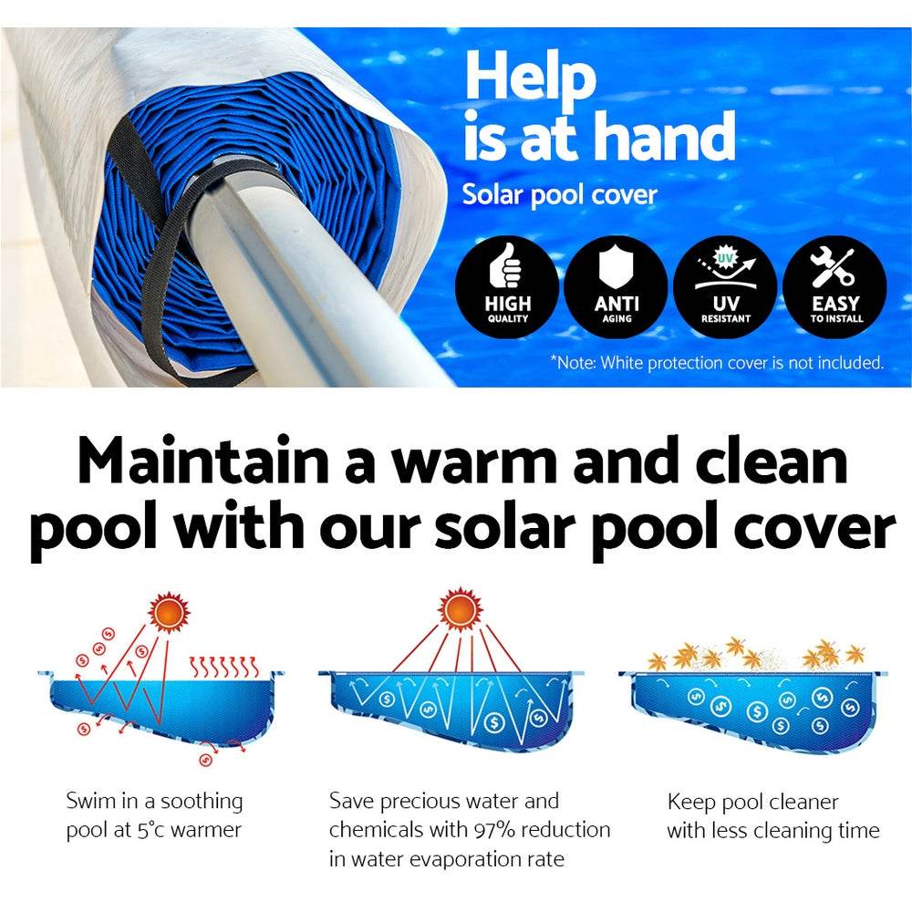 Aquabuddy Pool Cover 500 Micron 8x4.2m Blue Swimming Pool Solar Blanket 5.5m Roller | Outdoorium