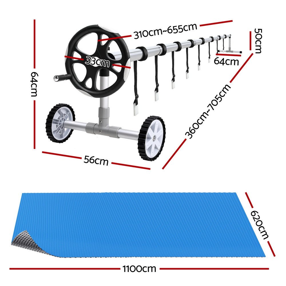 Aquabuddy Pool Cover 600 Micron 11x6.2m w/ Roller 6.55m Swimming Pools Solar Blanket - Outdoorium