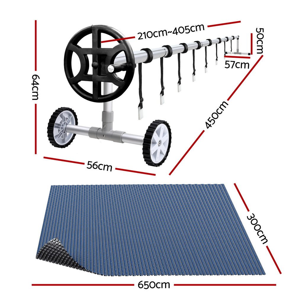 Aquabuddy Pool Cover 600 Micron 6.5x3m w/ Roller 4m Swimming Pools Black Solar Blanket - Outdoorium