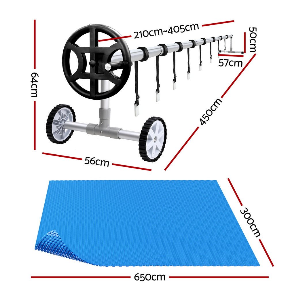 Aquabuddy Pool Cover 600 Micron 6.5x3m w/ Roller 4m Swimming Pools Solar Blanket - Outdoorium