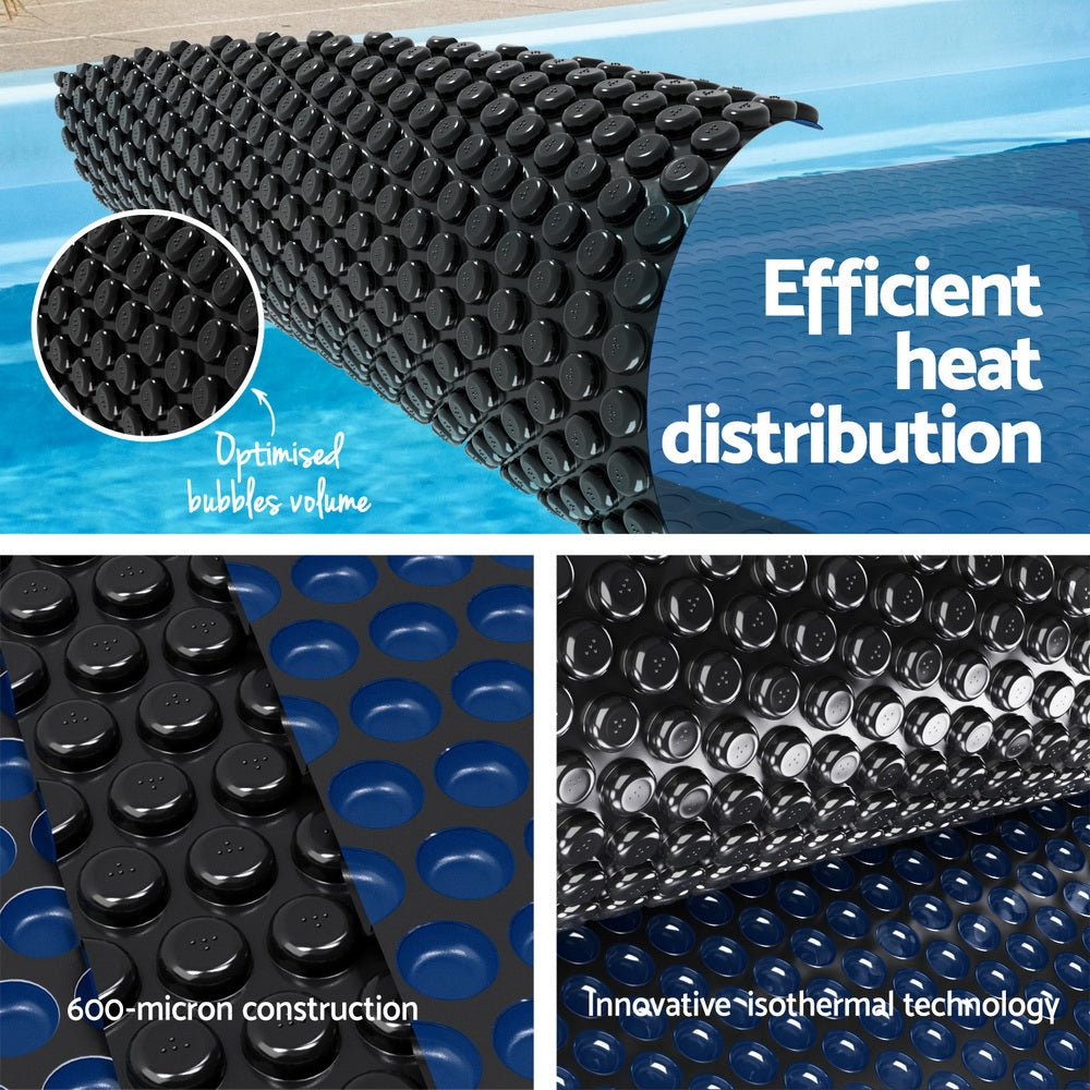 Aquabuddy Pool Cover 600 Micron 6.5x3m w/ Roller 5.55m Black Solar Blanket - Outdoorium