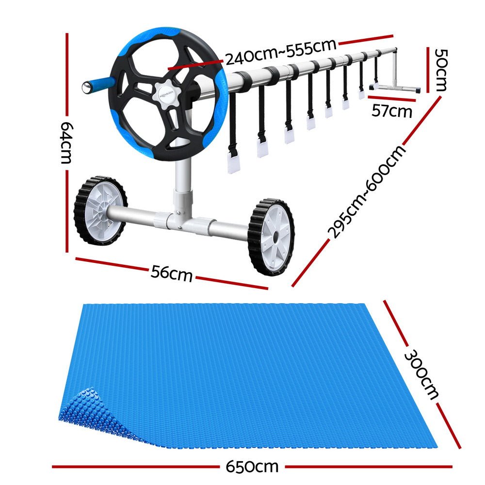 Aquabuddy Pool Cover 600 Micron 6.5x3m w/ Roller 5.55m Swimming Pools Solar Blanket - Outdoorium