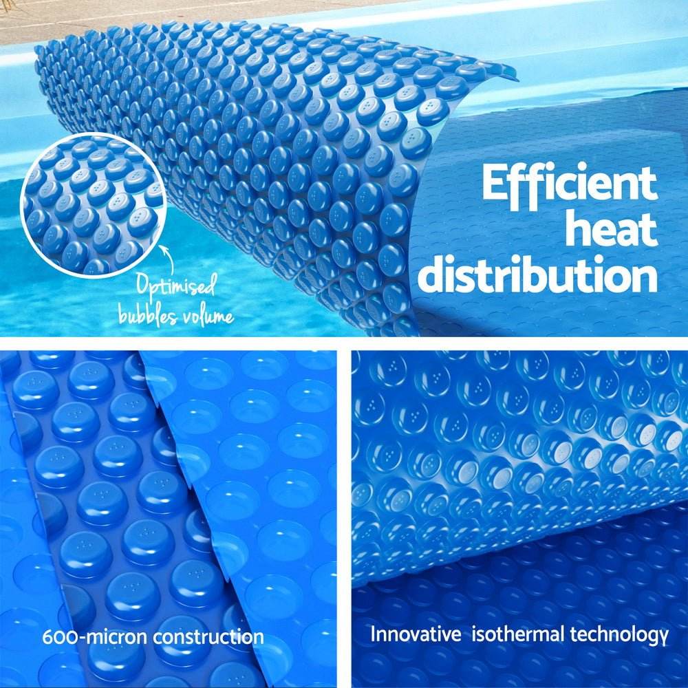 Aqua Buddy Pool Cover 600 Micron 7x4m w/ Roller 5.55m Solar Blanket Blue - Outdoorium