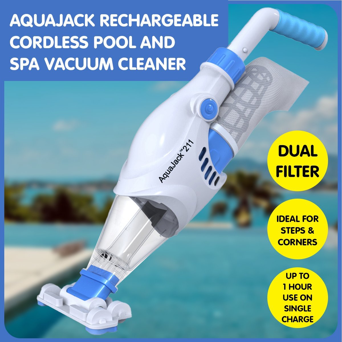 Aquajack 211 Cordless Rechargeable Spa and Pool Vacuum Cleaner - Outdoorium