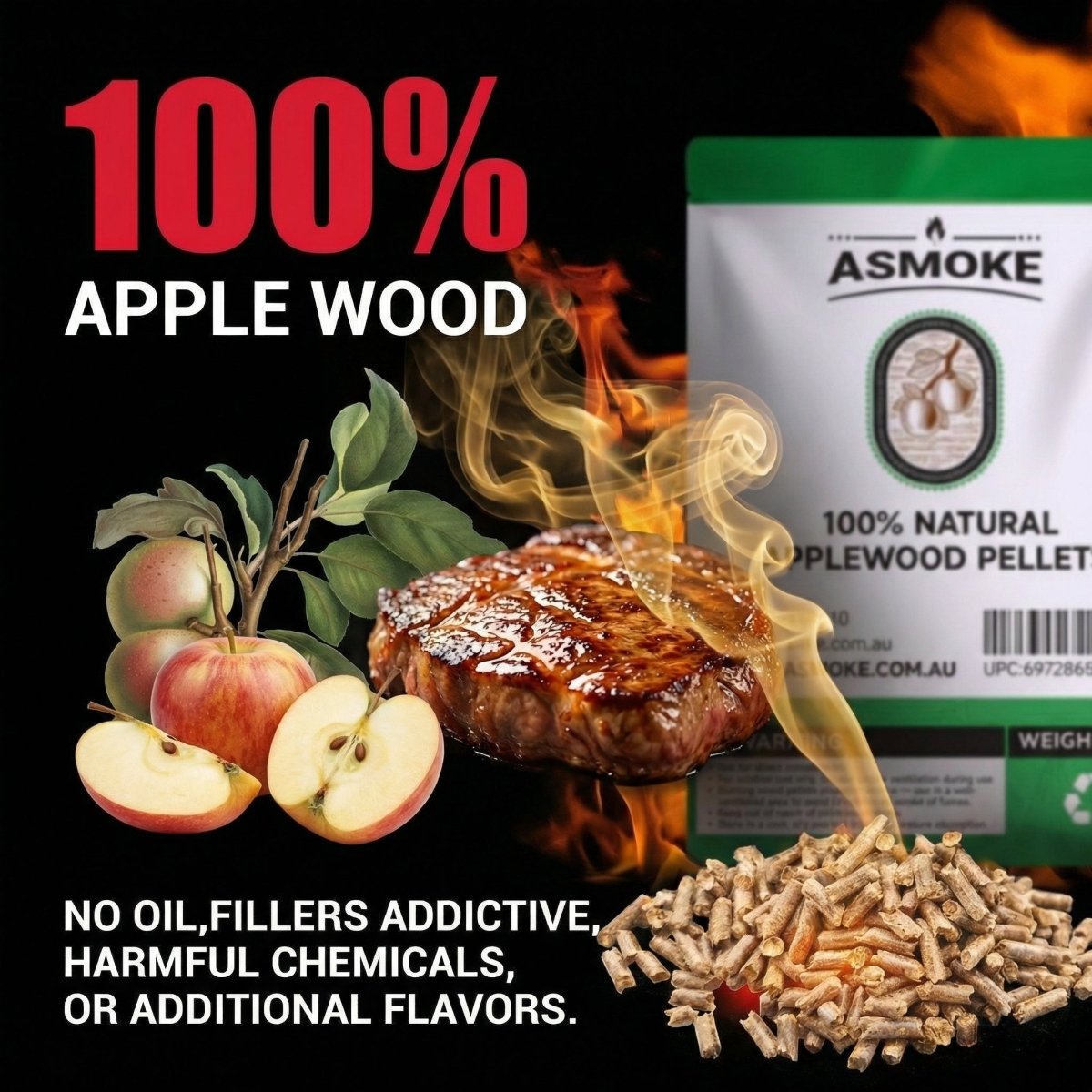 ASMOKE 100% Natural Apple Wood BBQ Smoker Pellets (2.27kg) - Premium Fruit Hardwood for Chicken & Pork | Home & Garden > BBQ > BBQs & Accessories