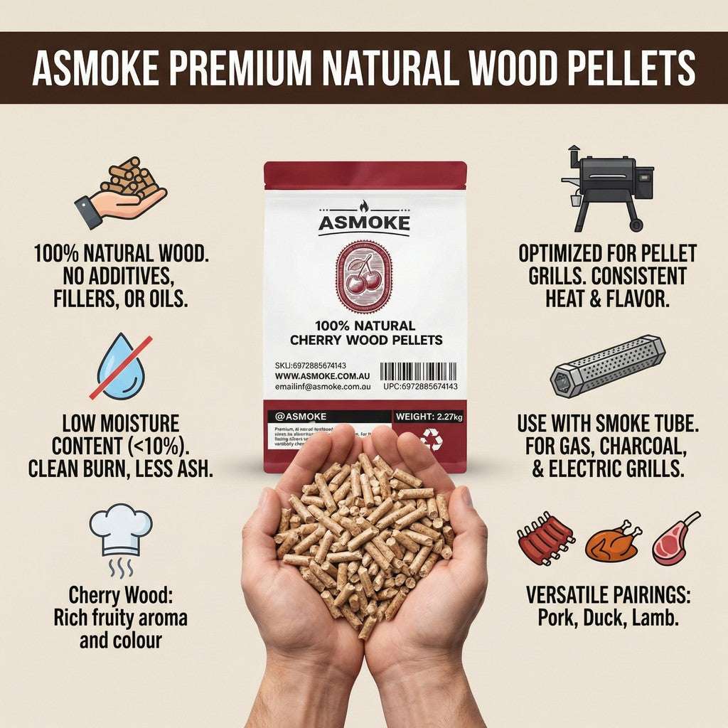 ASMOKE 100% Natural Cherry Wood BBQ Pellets (2.27kg) - Premium Fruit Hardwood for Smoker Grills & Cold Smoking | Home & Garden > BBQ > BBQs & Accessories