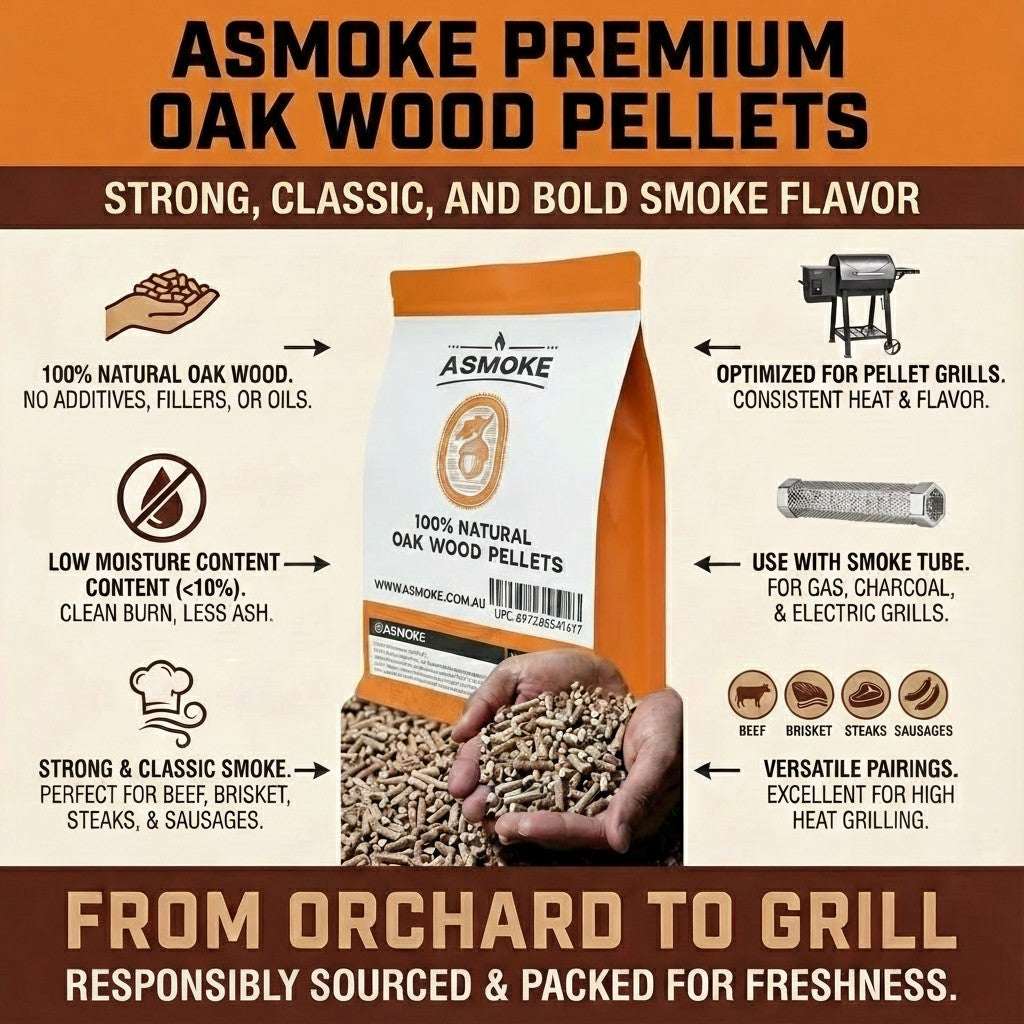 ASMOKE 100% Natural Oak Wood BBQ Pellets (2.27kg) - High Heat Hardwood for Brisket & Pizza Ovens | Home & Garden > BBQ > BBQs & Accessories