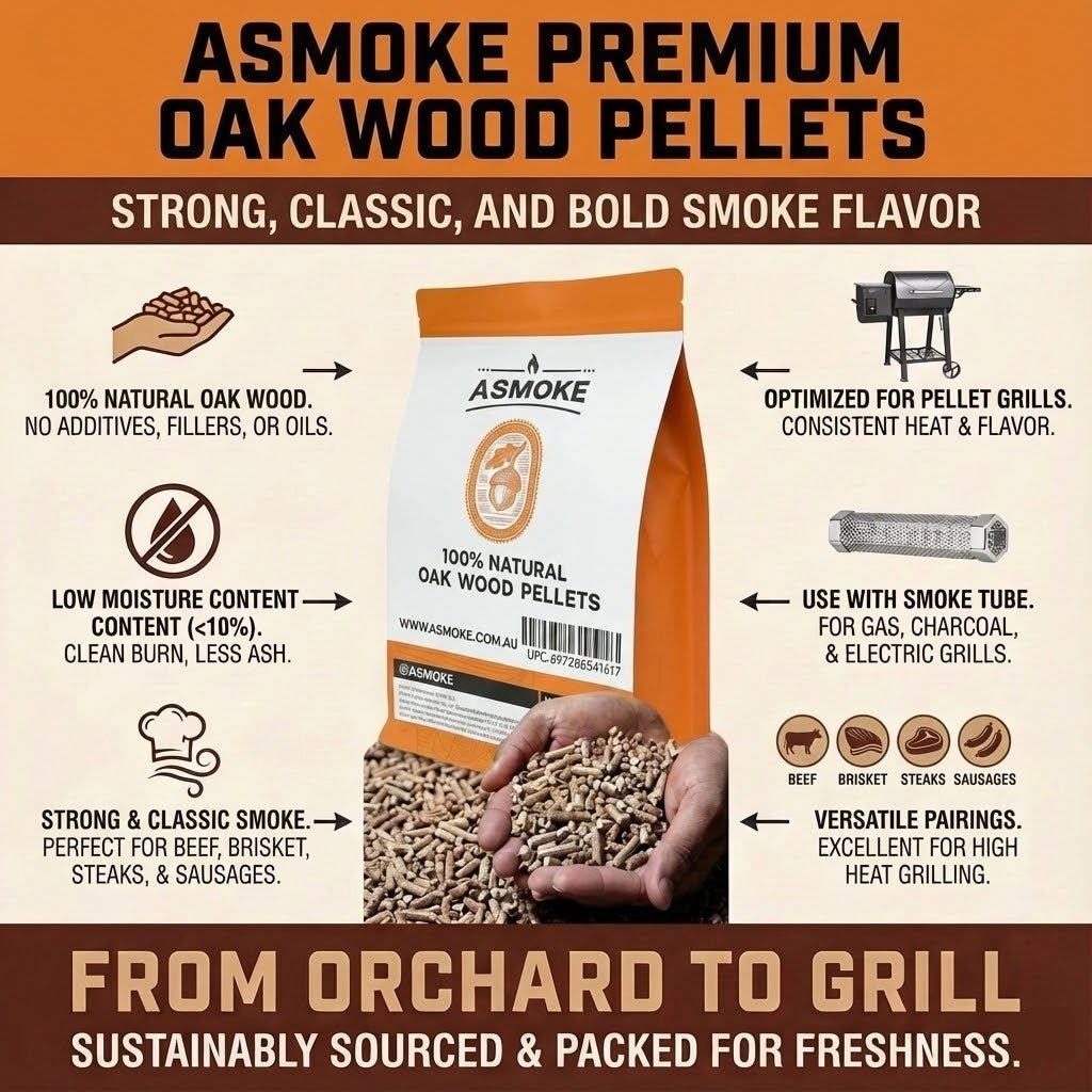 ASMOKE 100% Natural Premium Oak Wood BBQ Pellets for Smoker & Grill (9kg / 20lbs) x2 | Home & Garden > BBQ > BBQs & Accessories