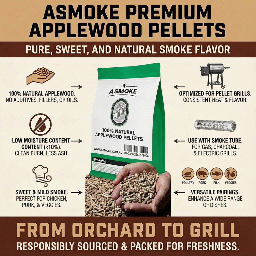 ASMOKE 19kg (40lbs) Premium Apple Wood BBQ Smoker Pellets Bulk Bundle (8 x 2.27kg Bags) | Home & Garden > BBQ > BBQs & Accessories