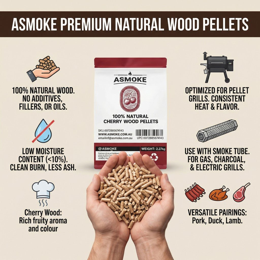 ASMOKE 19kg (40lbs) Premium Cherry Wood BBQ Smoker Pellets Bulk Bundle (8 x 2.27kg Bags) | Home & Garden > BBQ > BBQs & Accessories