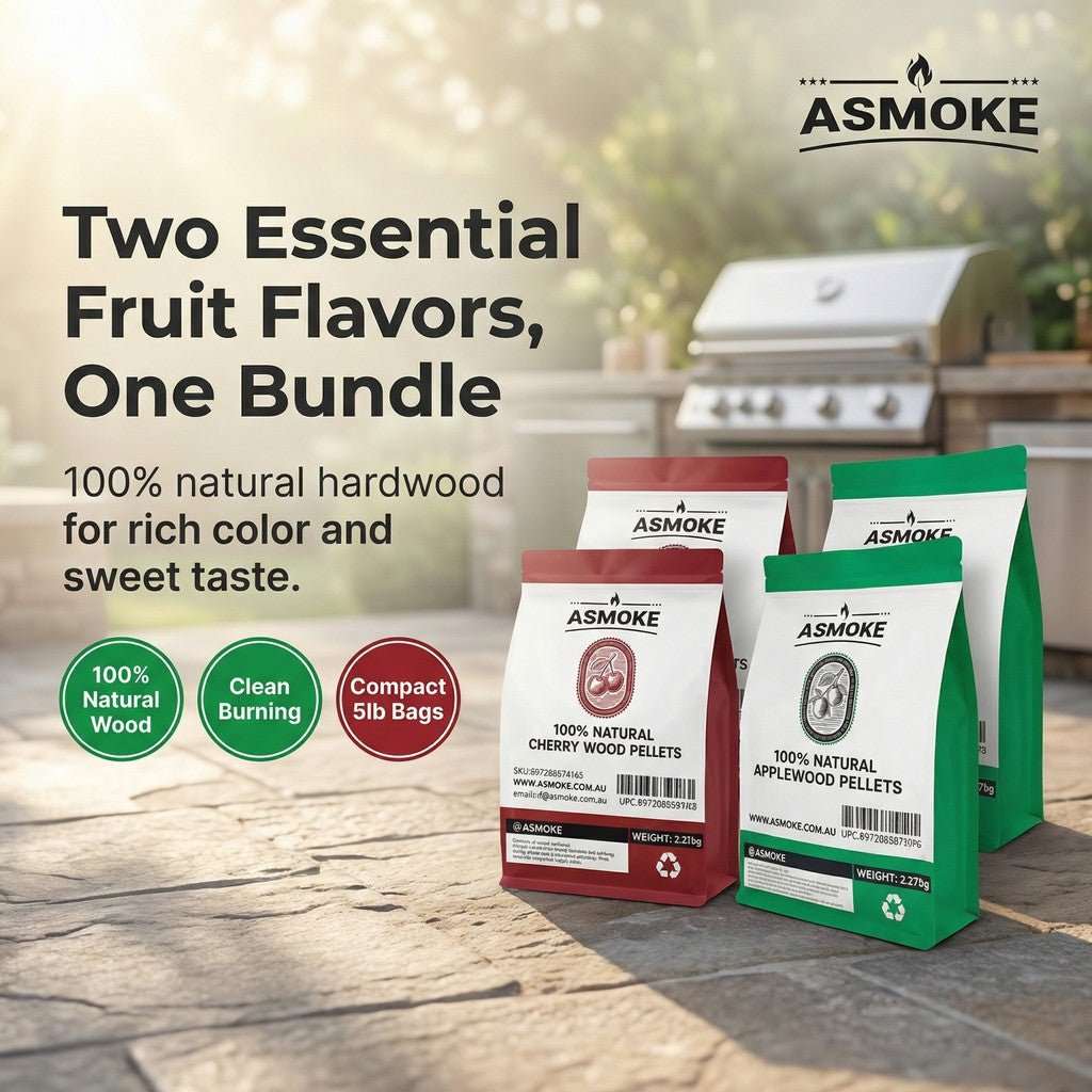 ASMOKE 20lbs (9kg) Wood Pellet Sampler Bundle - 2-Flavour Variety Pack (2x Cherry, 2x Apple) - Best for Pork, Ribs & Poultry | Home & Garden > BBQ > BBQs & Accessories