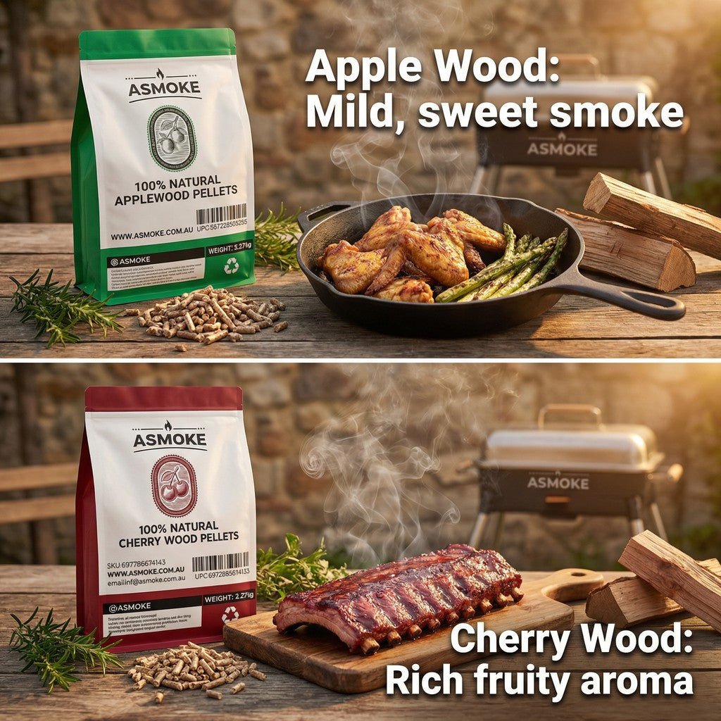 ASMOKE 20lbs (9kg) Wood Pellet Sampler Bundle - 2 - Flavour Variety Pack (2x Cherry, 2x Apple) - Best for Pork, Ribs & Poultry | Home & Garden > BBQ > BBQs & Accessories
