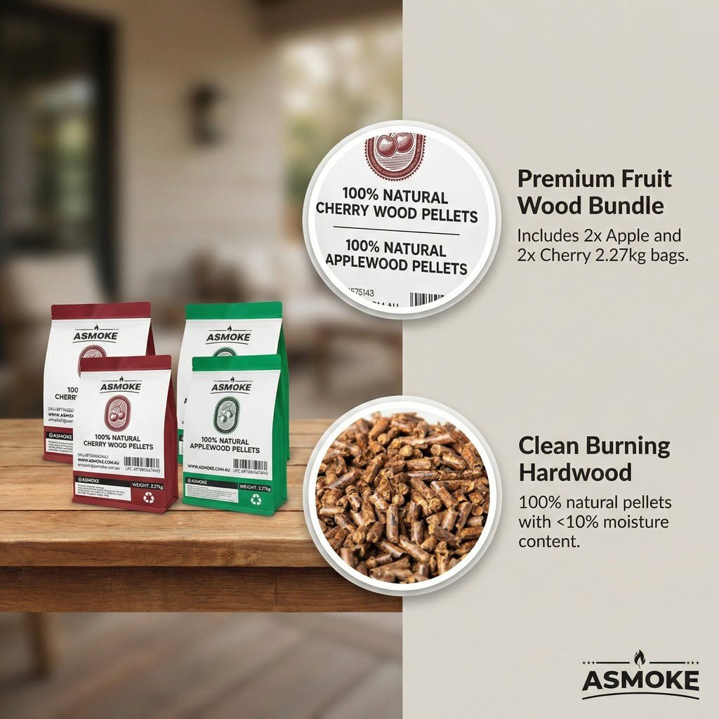 ASMOKE 20lbs (9kg) Wood Pellet Sampler Bundle - 2 - Flavour Variety Pack (2x Cherry, 2x Apple) - Best for Pork, Ribs & Poultry | Home & Garden > BBQ > BBQs & Accessories
