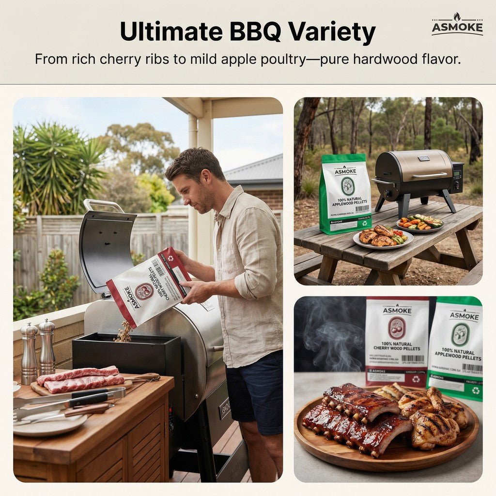 ASMOKE 20lbs (9kg) Wood Pellet Sampler Bundle - 2 - Flavour Variety Pack (2x Cherry, 2x Apple) - Best for Pork, Ribs & Poultry | Home & Garden > BBQ > BBQs & Accessories