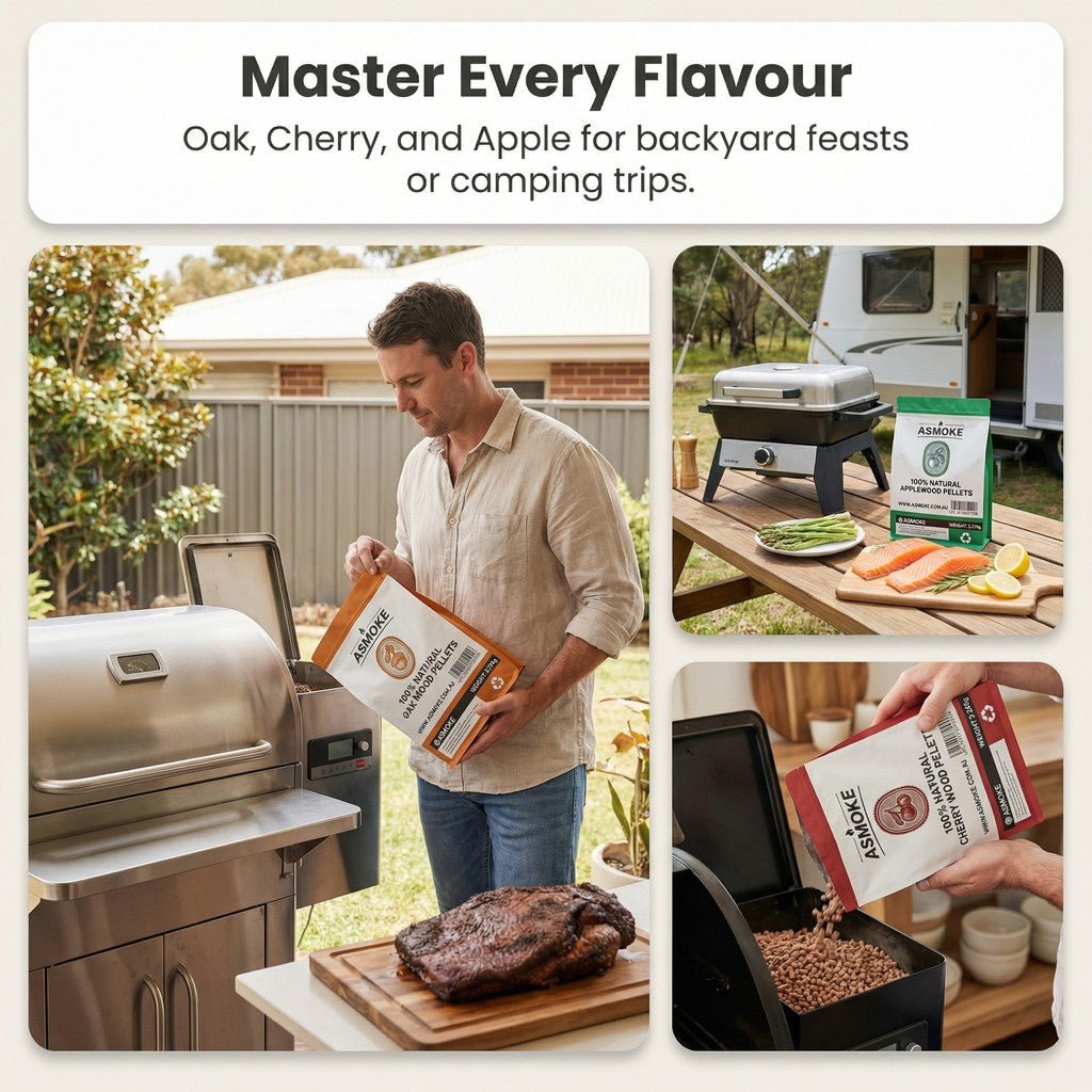 ASMOKE 3 - Piece Premium Wood Pellet Variety Pack - Oak, Cherry & Apple (3 x 2.27kg Bags) | Home & Garden > BBQ > BBQs & Accessories