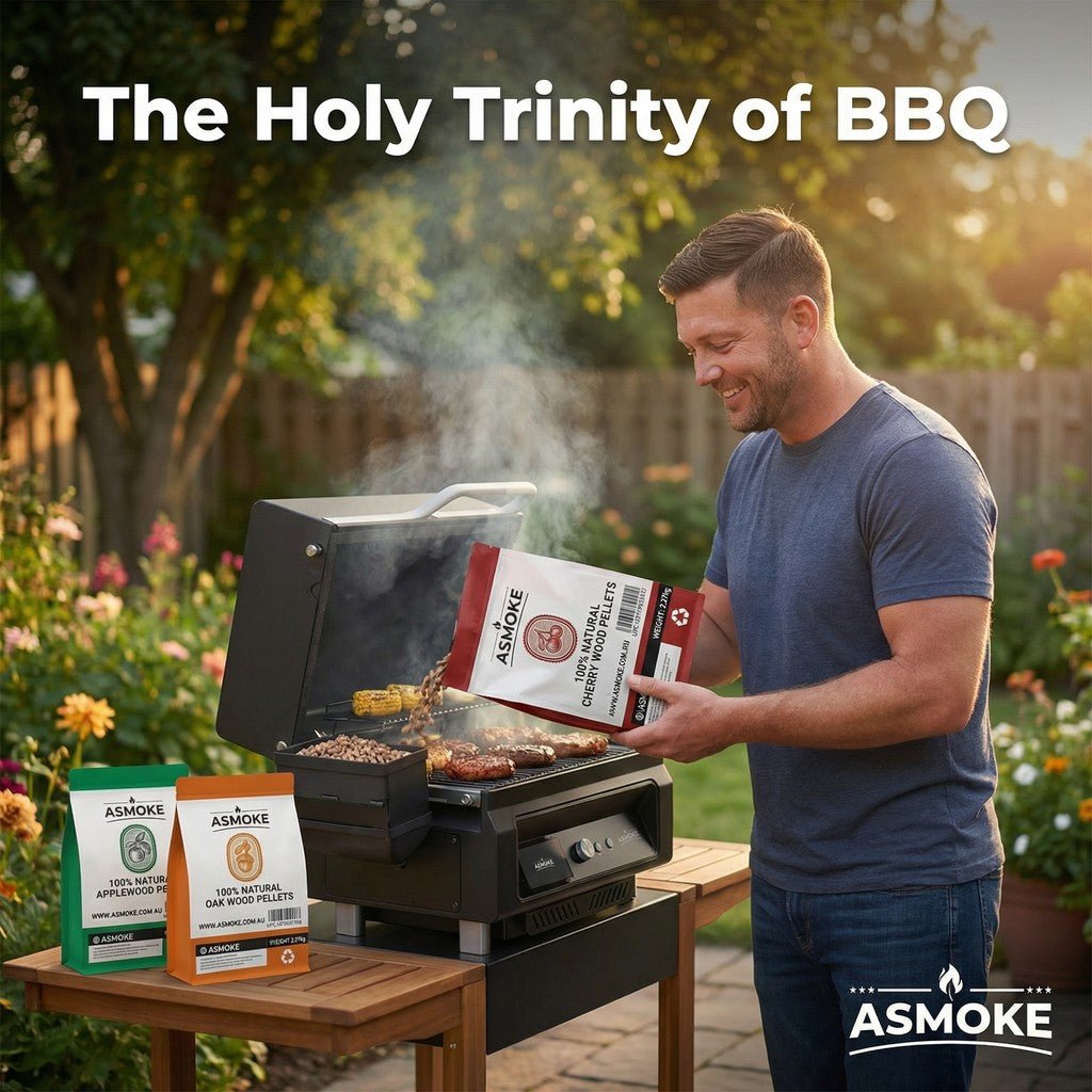 ASMOKE 3 - Piece Premium Wood Pellet Variety Pack - Oak, Cherry & Apple (3 x 2.27kg Bags) | Home & Garden > BBQ > BBQs & Accessories