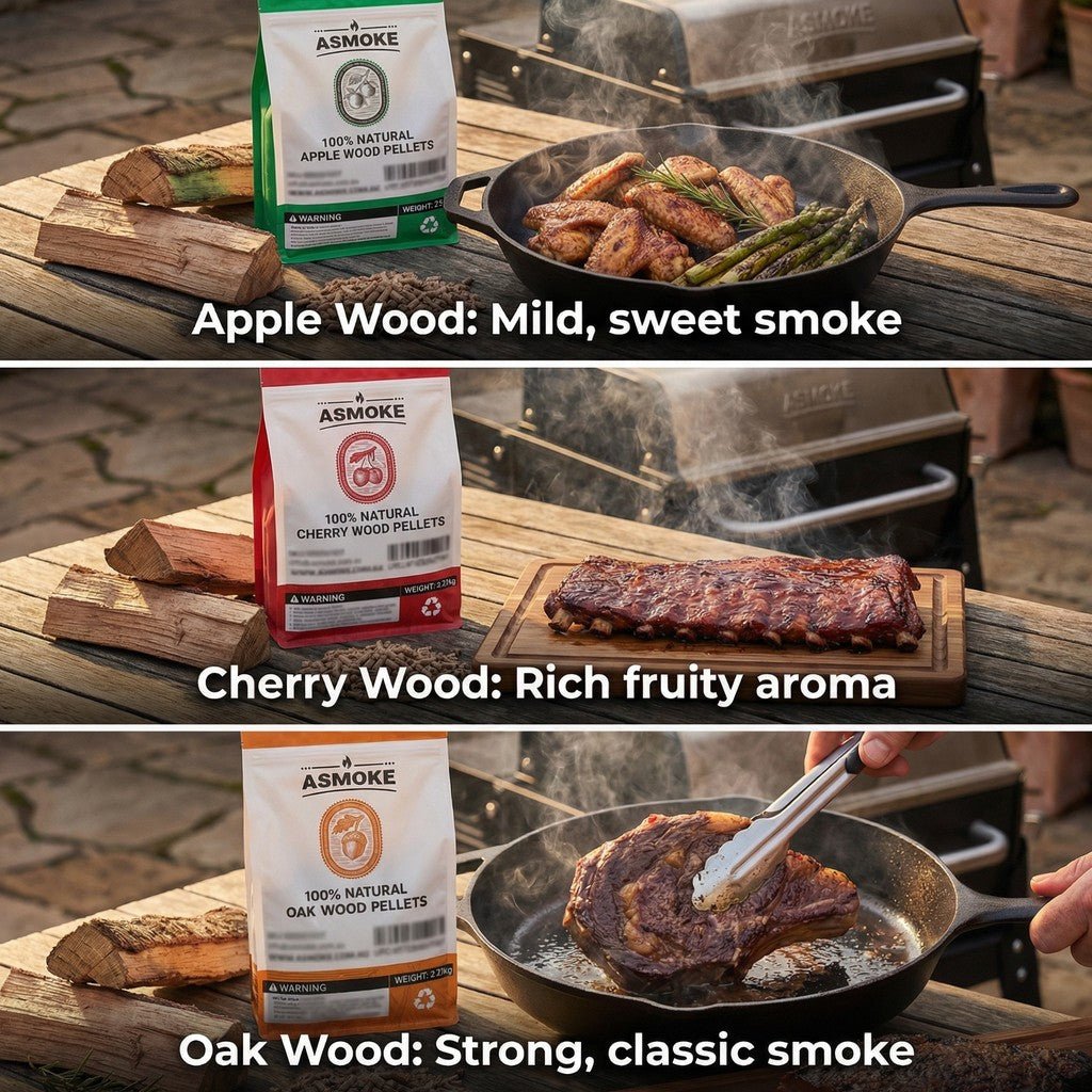 ASMOKE 3 - Piece Premium Wood Pellet Variety Pack - Oak, Cherry & Apple (3 x 2.27kg Bags) | Home & Garden > BBQ > BBQs & Accessories