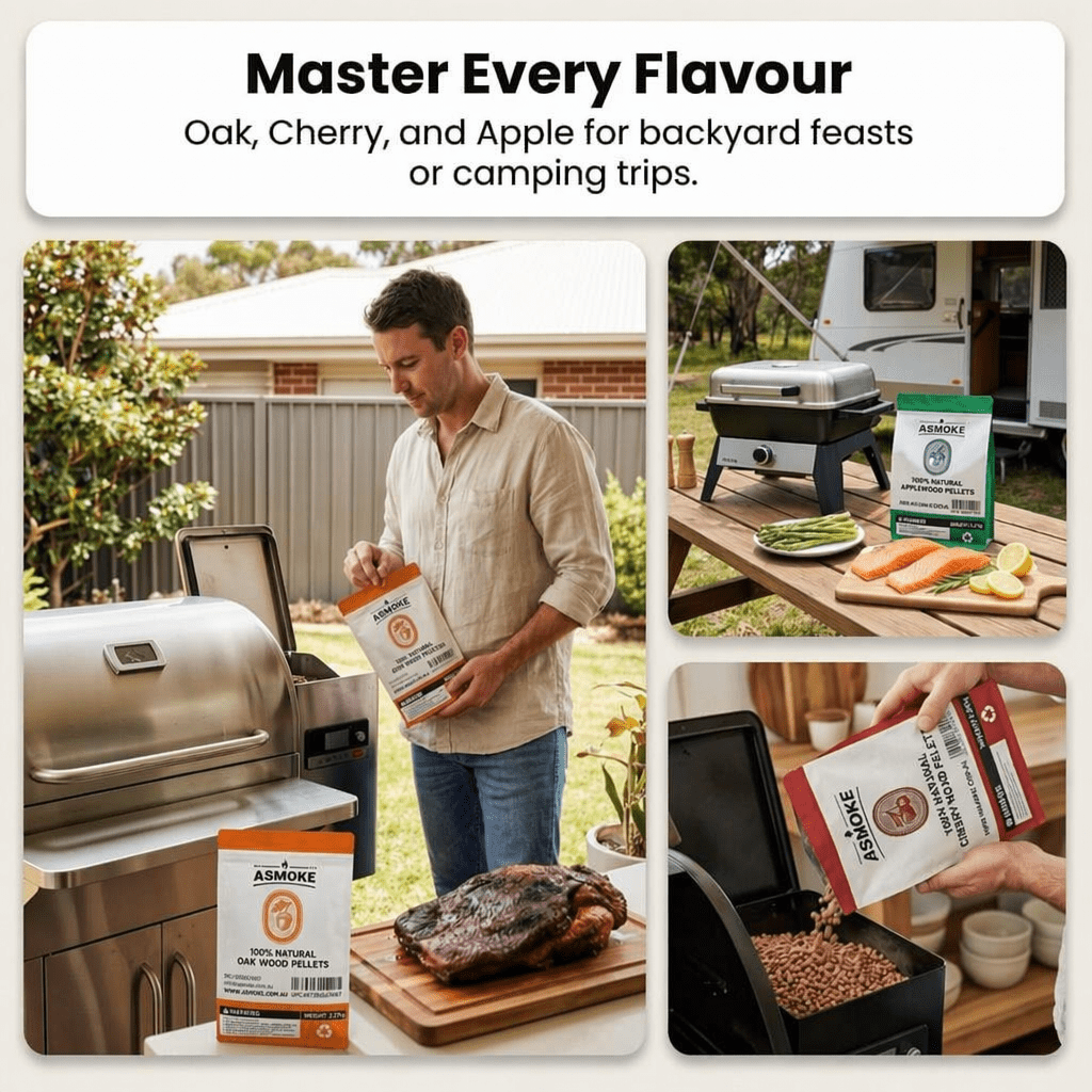 ASMOKE 4-Piece Premium Wood Pellet Variety Pack - Apple, Cherry & 2xOak (4 x 2.27kg Bags) | Home & Garden > BBQ > BBQs & Accessories