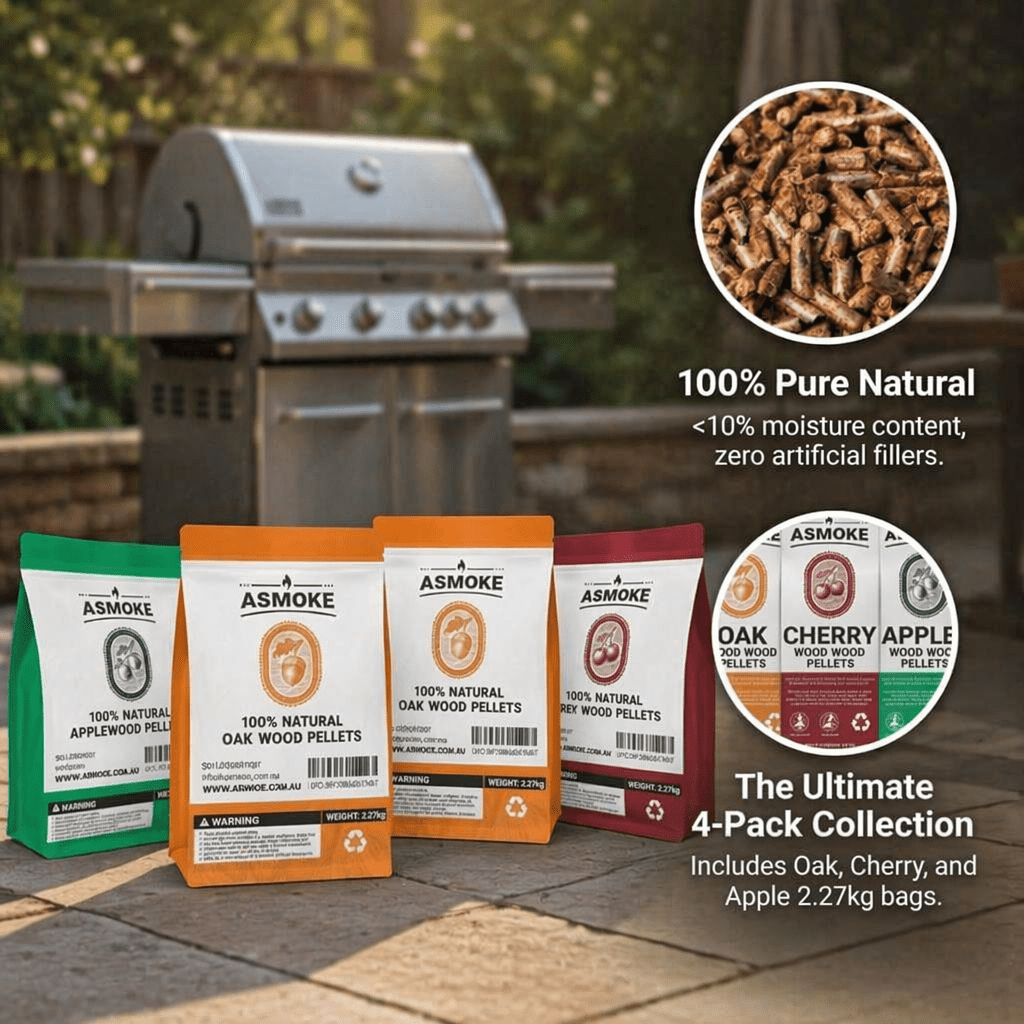 ASMOKE 4-Piece Premium Wood Pellet Variety Pack - Apple, Cherry & 2xOak (4 x 2.27kg Bags) | Home & Garden > BBQ > BBQs & Accessories