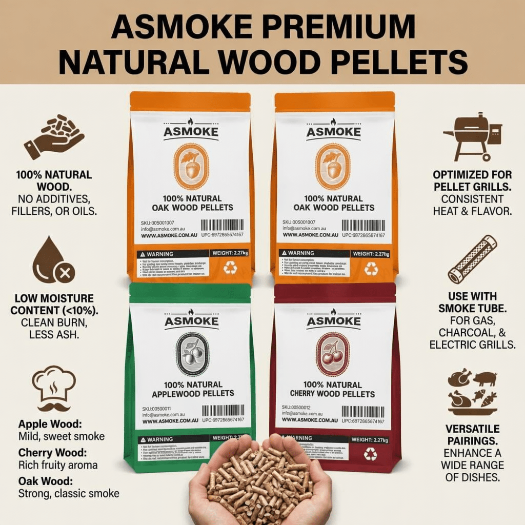ASMOKE 4-Piece Premium Wood Pellet Variety Pack - Apple, Cherry & 2xOak (4 x 2.27kg Bags) | Home & Garden > BBQ > BBQs & Accessories