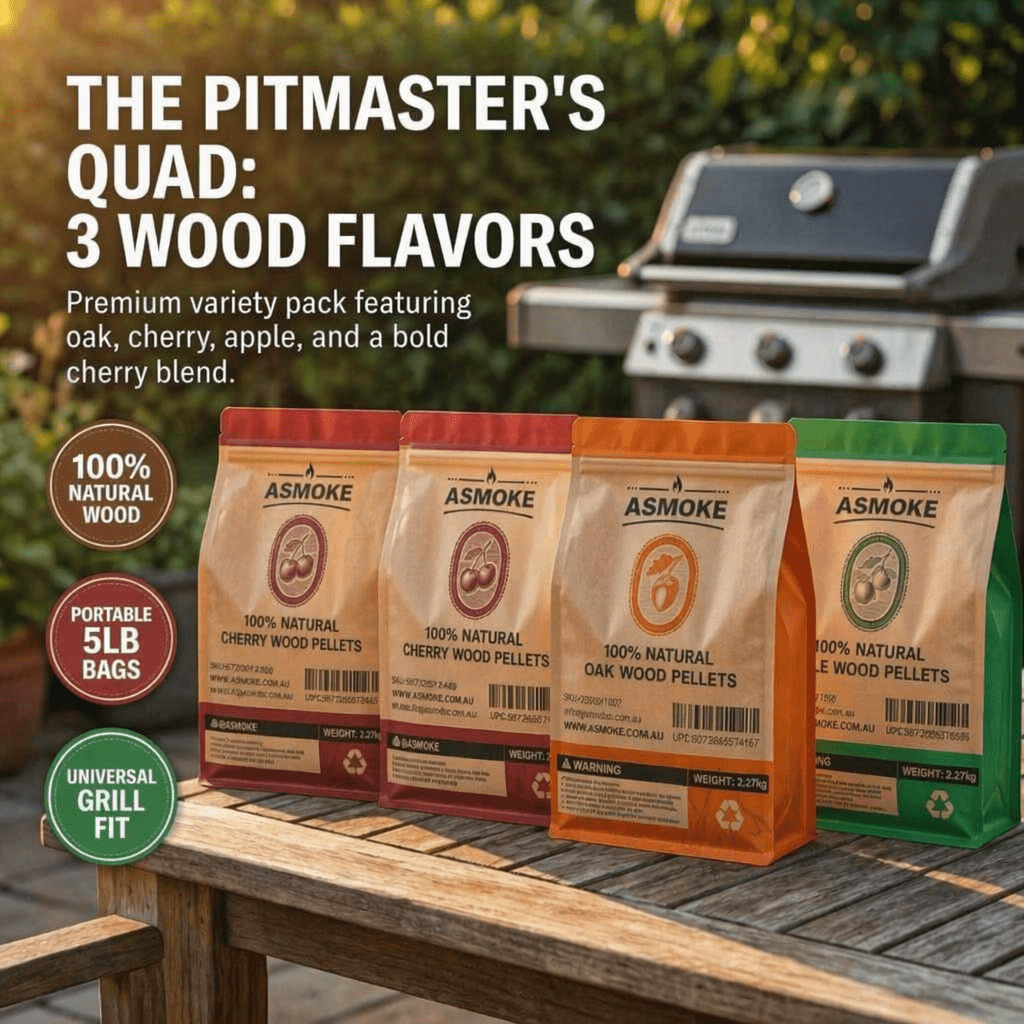 ASMOKE 4-Piece Premium Wood Pellet Variety Pack - Apple, Oak & 2x Cherry (4 x 2.27kg Bags) | Home & Garden > BBQ > BBQs & Accessories