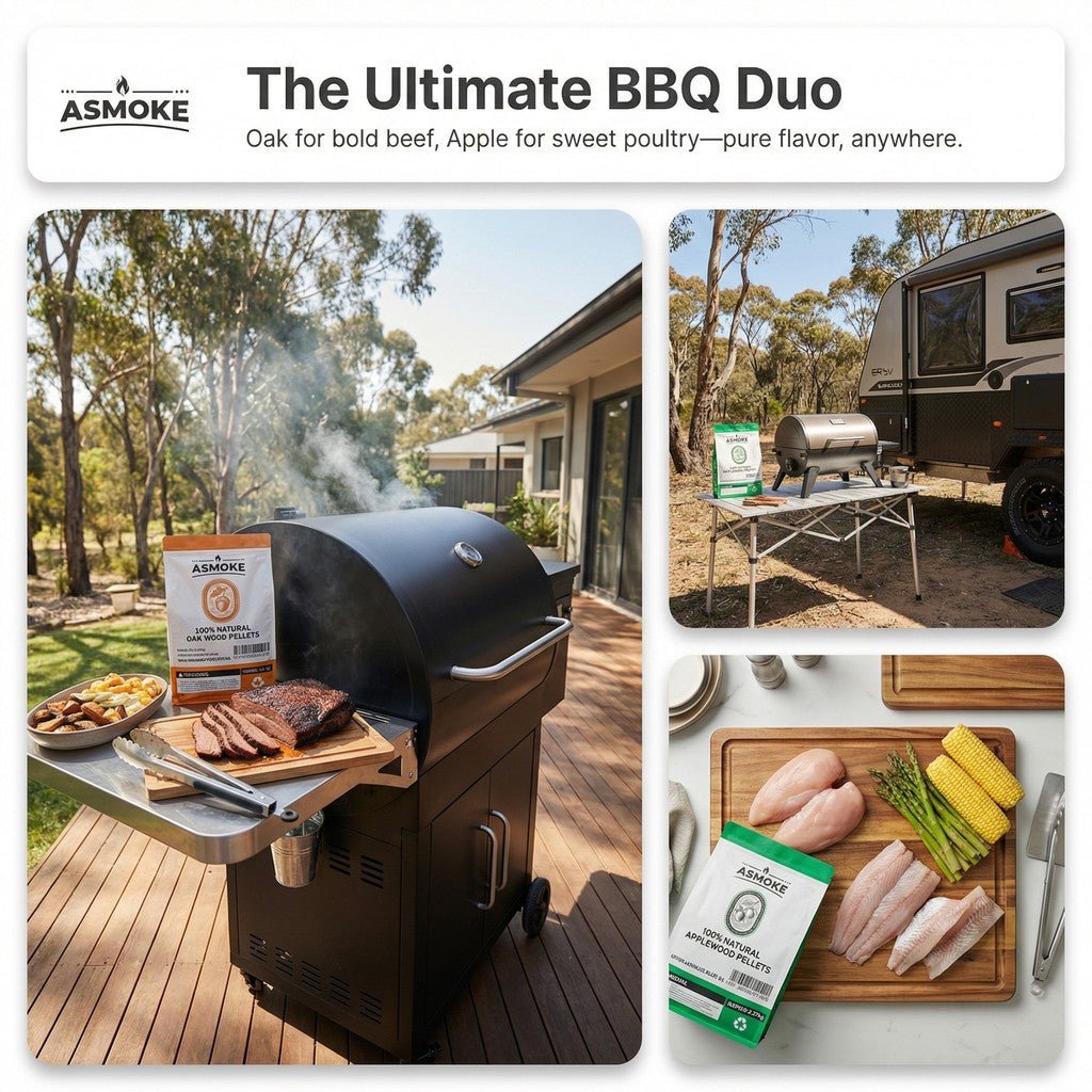 ASMOKE 4 - Piece Premium Wood Pellet Variety Pack - Oak & Apple (2x Oak, 2x Apple) | Home & Garden > BBQ > BBQs & Accessories