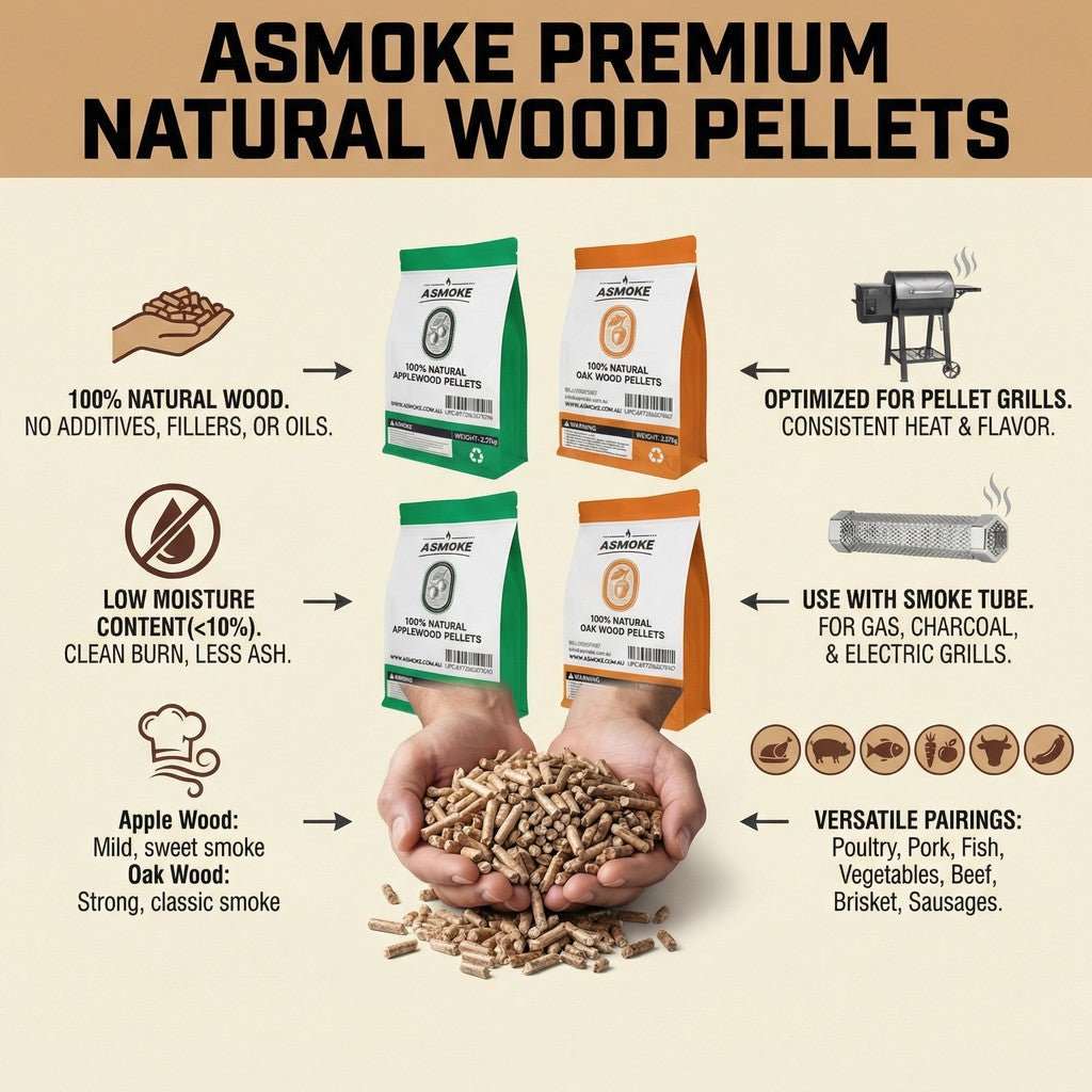 ASMOKE 4-Piece Premium Wood Pellet Variety Pack - Oak & Apple (2x Oak, 2x Apple) | Home & Garden > BBQ > BBQs & Accessories