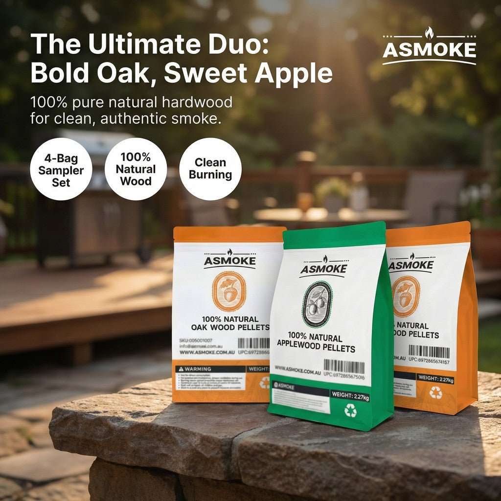 ASMOKE 4-Piece Premium Wood Pellet Variety Pack - Oak & Apple (2x Oak, 2x Apple) | Home & Garden > BBQ > BBQs & Accessories