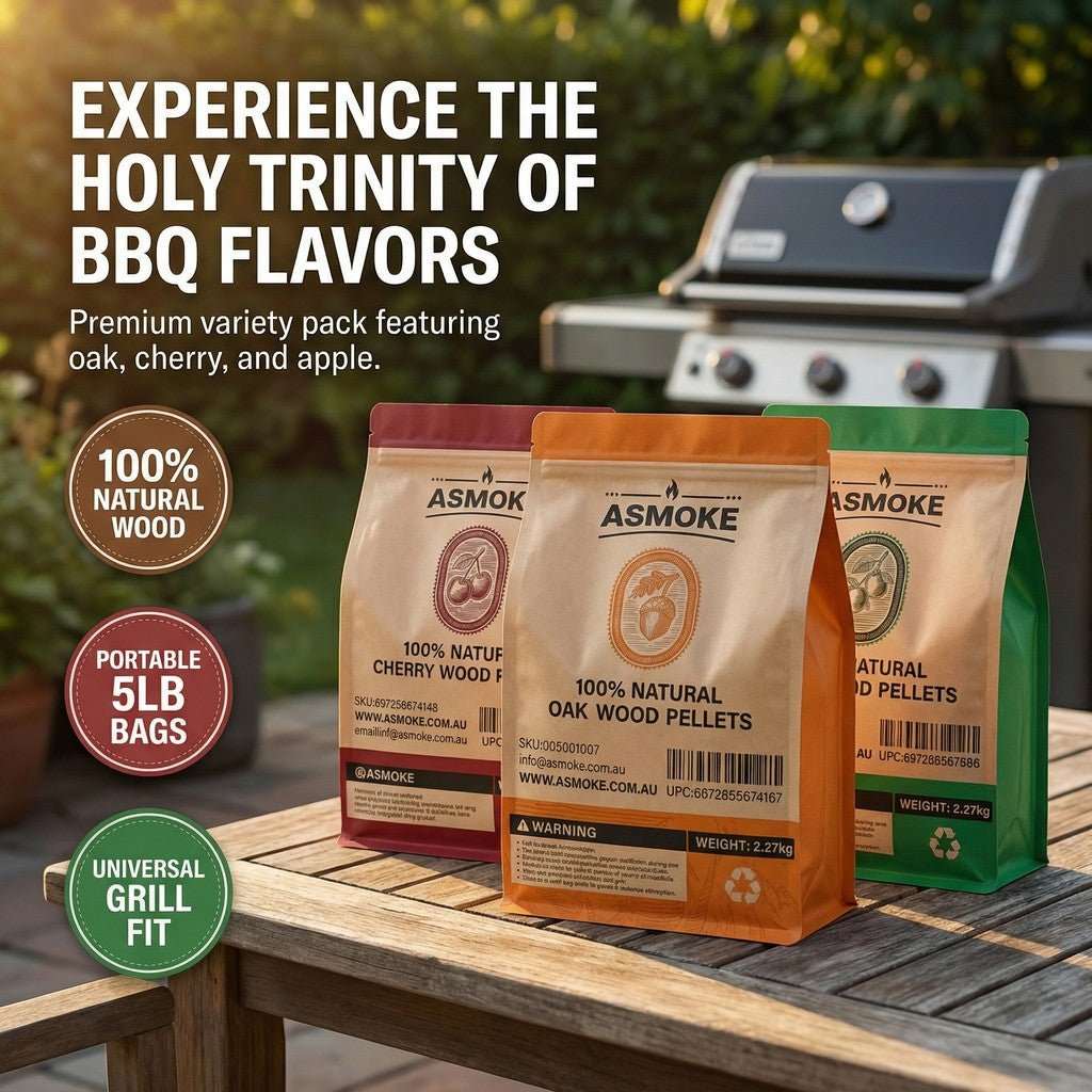 ASMOKE 4-Piece Premium Wood Pellet Variety Pack - Oak, Cherry & 2x Apple (4 x 2.27kg Bags) | Home & Garden > BBQ > BBQs & Accessories