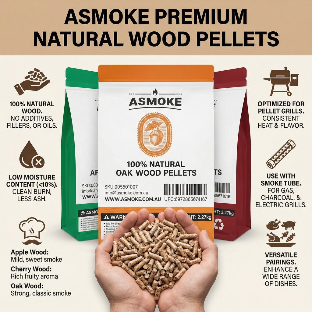 ASMOKE 4 - Piece Premium Wood Pellet Variety Pack - Oak, Cherry & 2x Apple (4 x 2.27kg Bags) | Home & Garden > BBQ > BBQs & Accessories