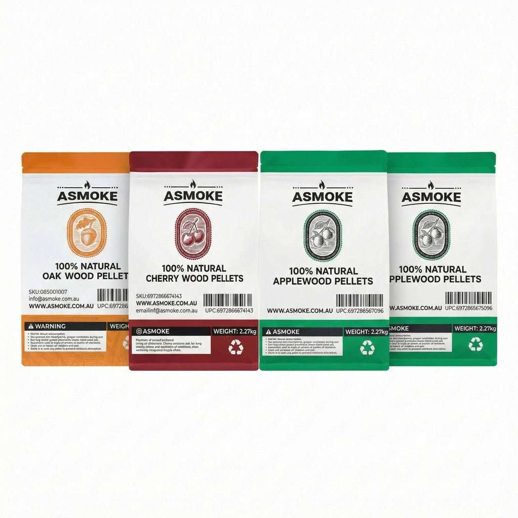 ASMOKE 4-Piece Premium Wood Pellet Variety Pack - Oak, Cherry & 2x Apple (4 x 2.27kg Bags) | Home & Garden > BBQ > BBQs & Accessories