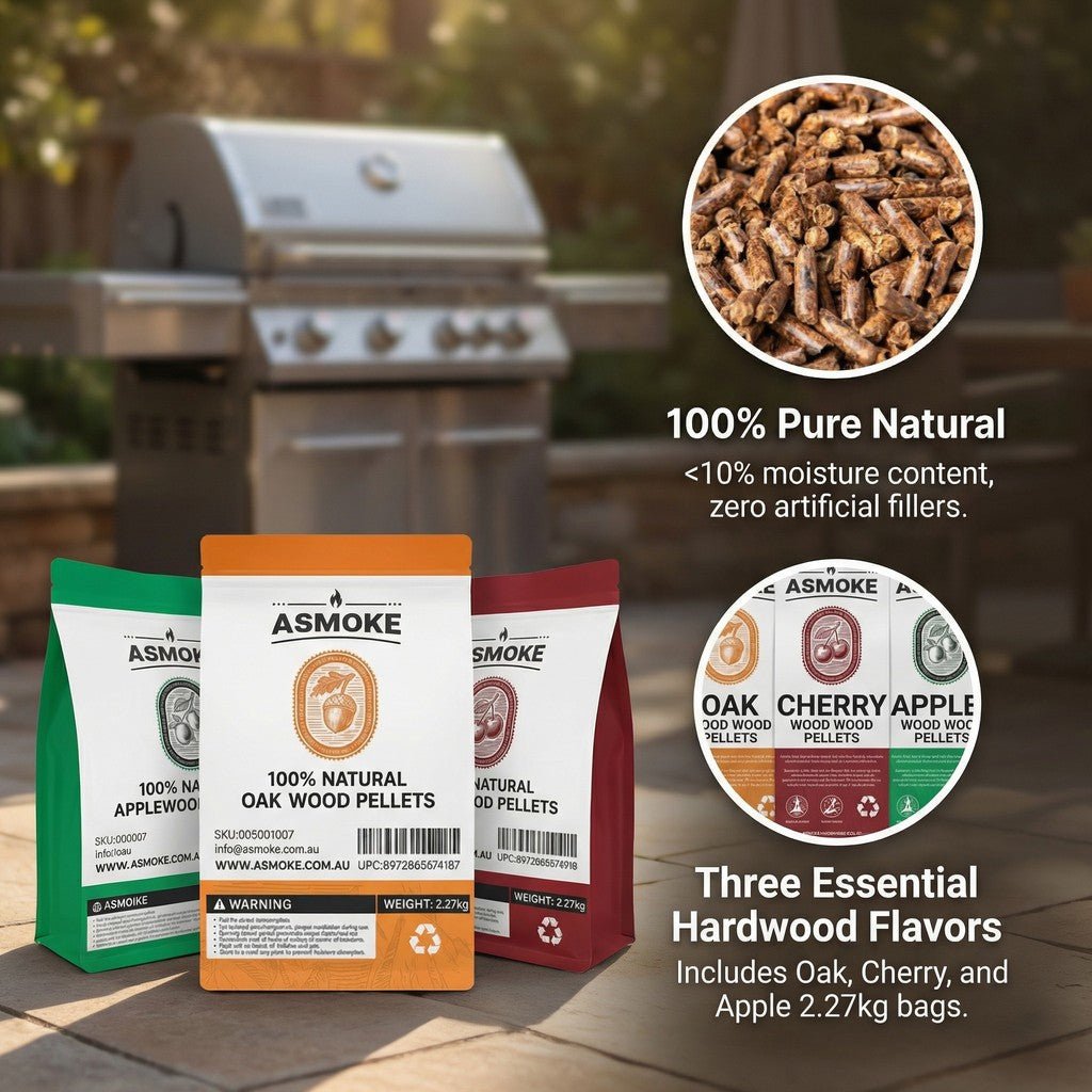 ASMOKE 4 - Piece Premium Wood Pellet Variety Pack - Oak, Cherry & 2x Apple (4 x 2.27kg Bags) | Home & Garden > BBQ > BBQs & Accessories