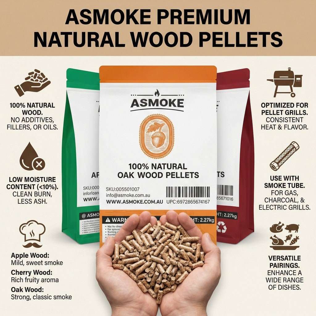 ASMOKE 4-Piece Premium Wood Pellet Variety Pack - Oak, Cherry & 2x Apple (4 x 2.27kg Bags) | Home & Garden > BBQ > BBQs & Accessories