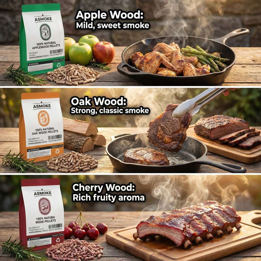 ASMOKE 4-Piece Premium Wood Pellet Variety Pack - Oak, Cherry & 2x Apple (4 x 2.27kg Bags) | Home & Garden > BBQ > BBQs & Accessories