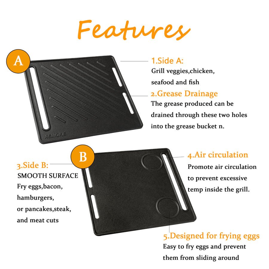 ASMOKE Pre-Seasoned Matte Enamel Cast Iron Reversible Grill/Griddle | Home & Garden > BBQ > BBQs & Accessories