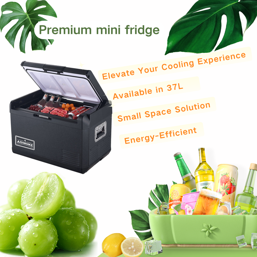 ASMOKE Premium Mini Fridge | 37L Compact Refrigerator with Roll-Bond Evaporator & Internal Light for Camping, RV & BBQ | Outdoor Recreation > Camping > Camping Appliances