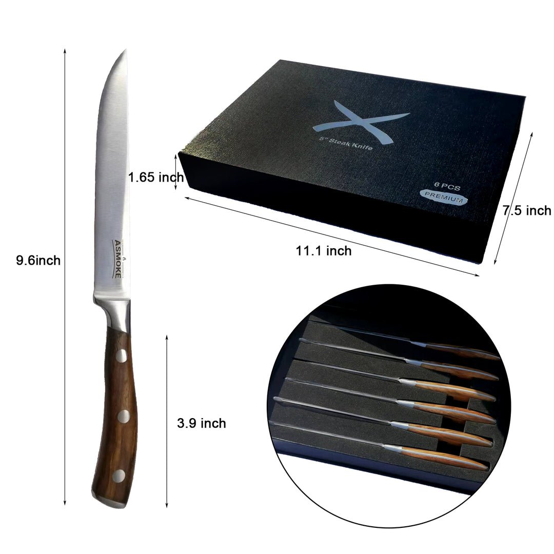 ASMOKE STEAK KNIFE SET OF 4, PAKKAWOOD HANDLE - Outdoorium