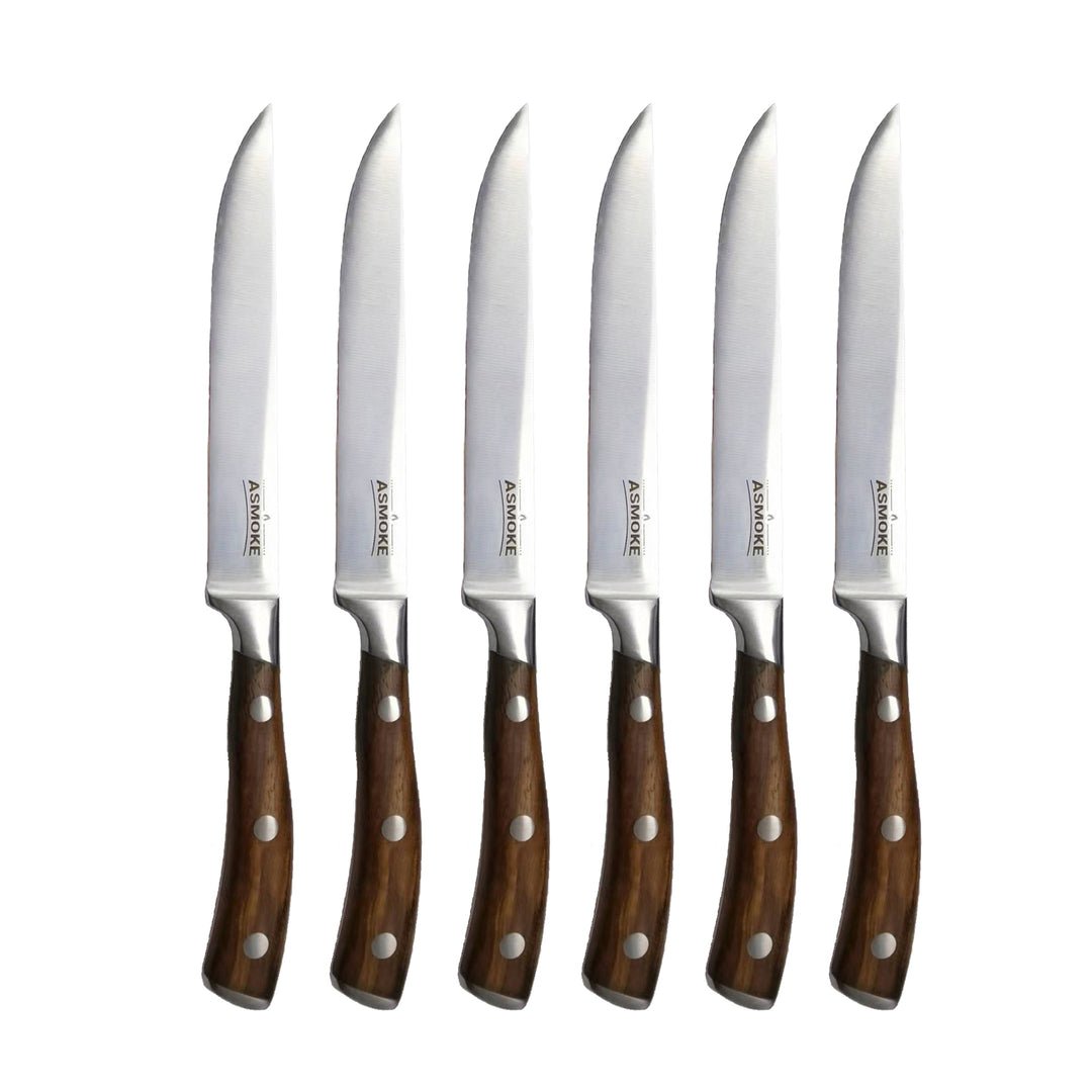 ASMOKE STEAK KNIFE SET OF 4, PAKKAWOOD HANDLE - Outdoorium