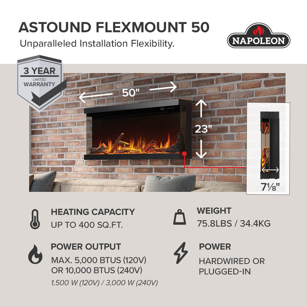 Astound FlexMount Series Electric Fireplace | Outdoorium