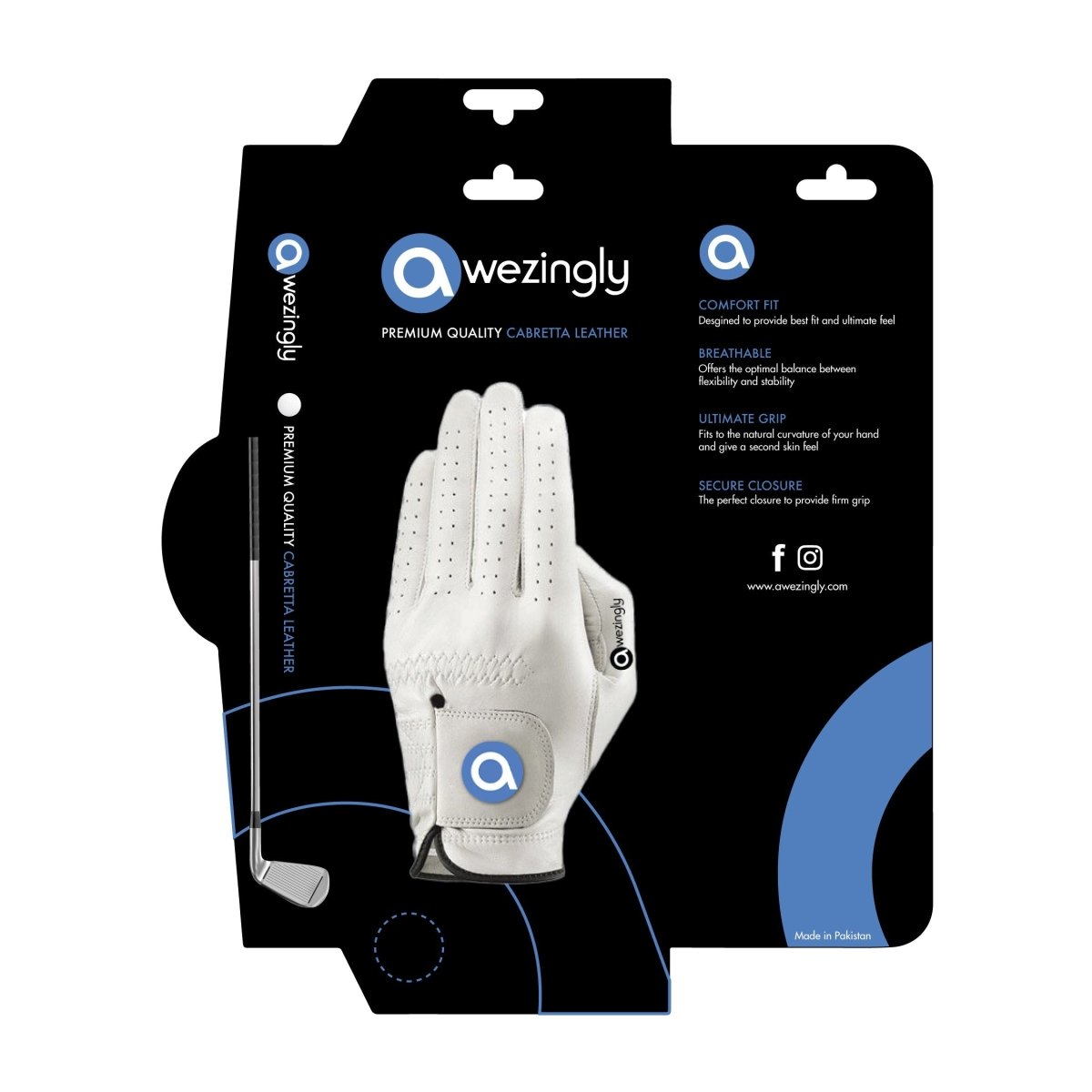 Awezingly Premium Quality Cabretta Leather Golf Glove for Men - White (L) - Outdoorium