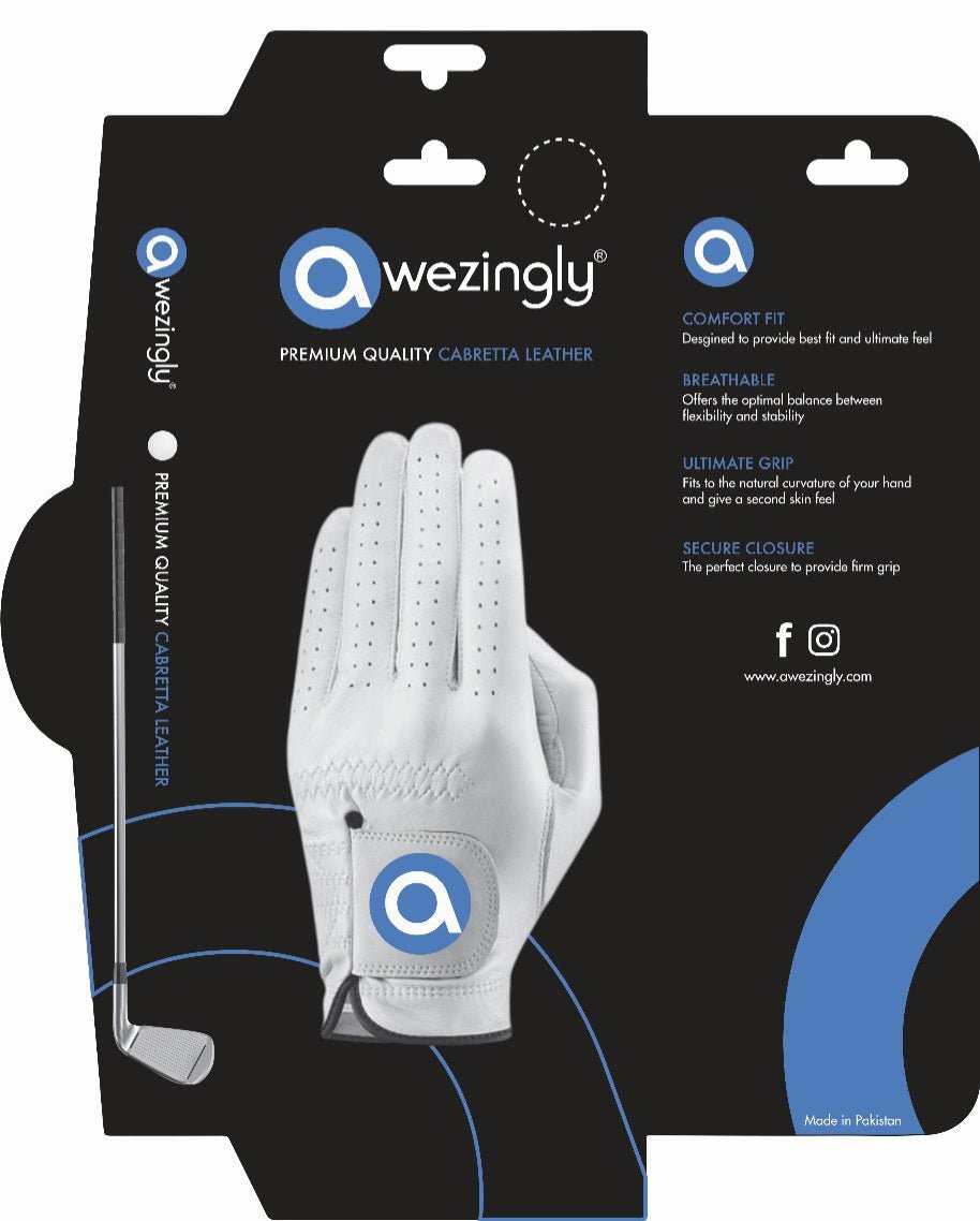 Awezingly Premium Quality Cabretta Leather Golf Glove for Men - White (M/L) | Outdoorium