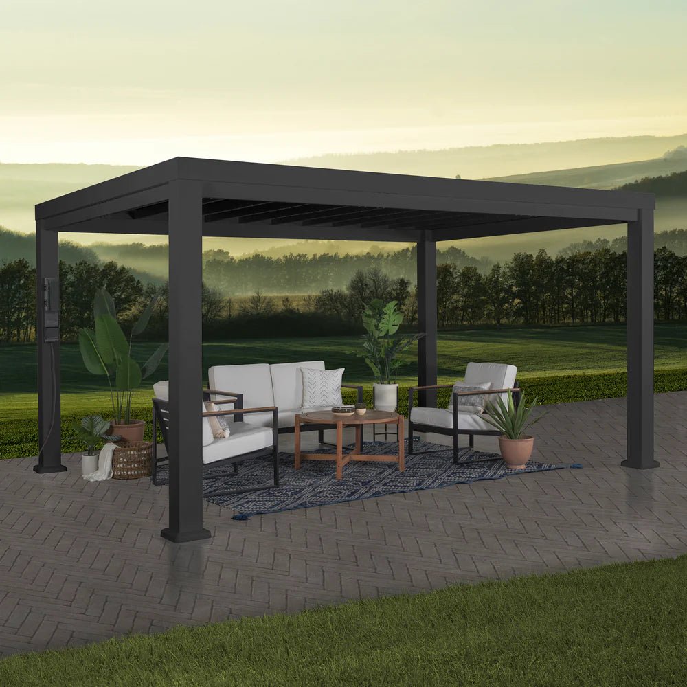 Backyard Discovery Trenton 10x14 Black Pergola with PowerPort - Outdoorium