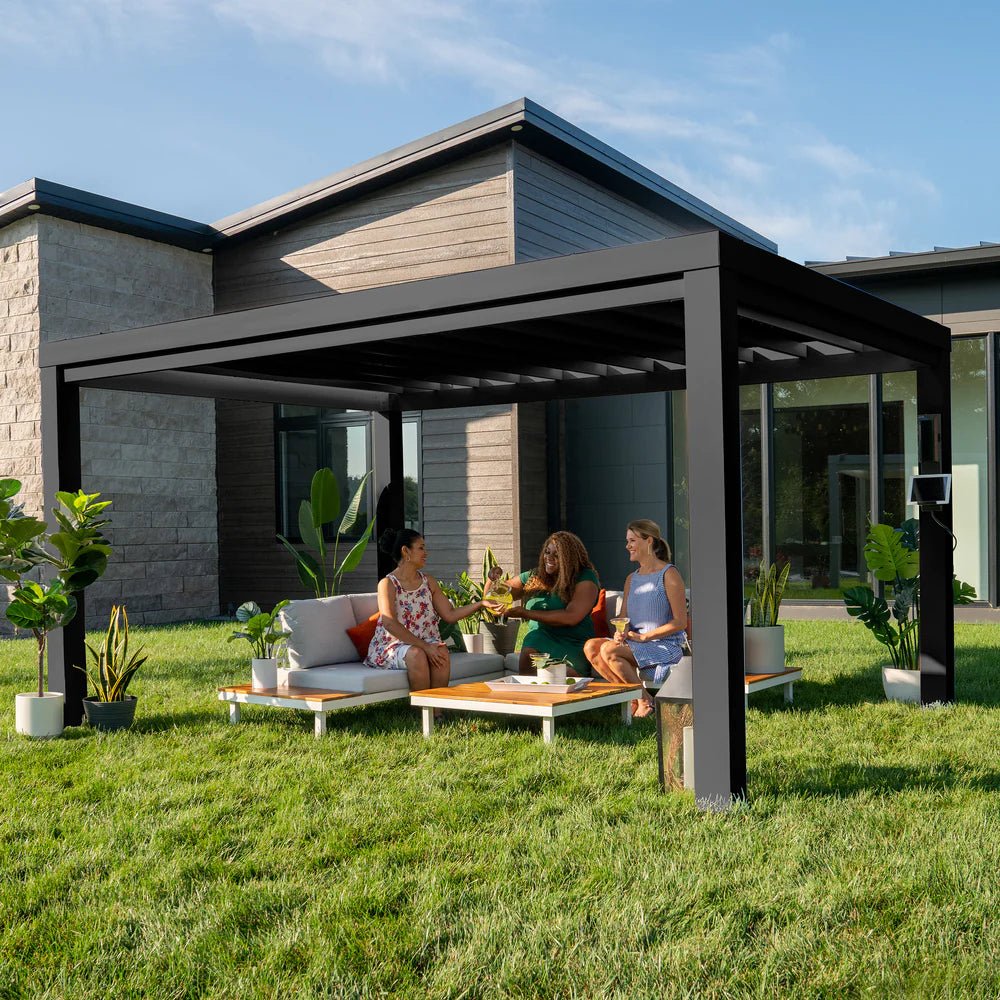 Backyard Discovery Trenton 10x14 Black Pergola with PowerPort - Outdoorium