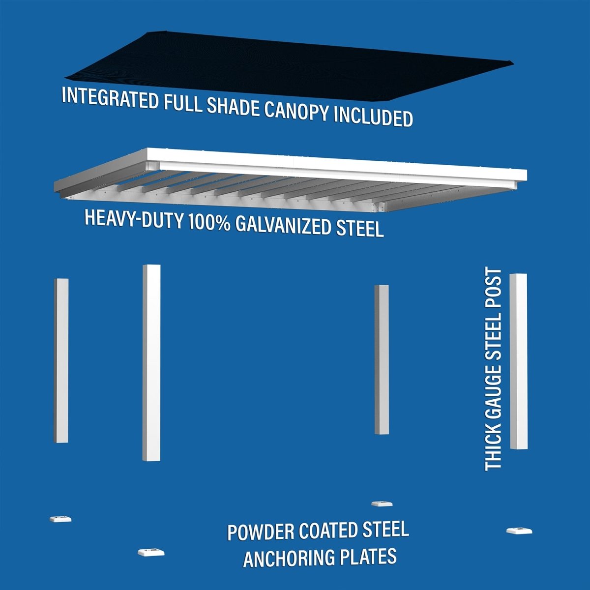 Backyard Discovery Windham Steel Pergola 3.6m x 4.9m x 2.3m (16ft x 12ft) - Outdoorium