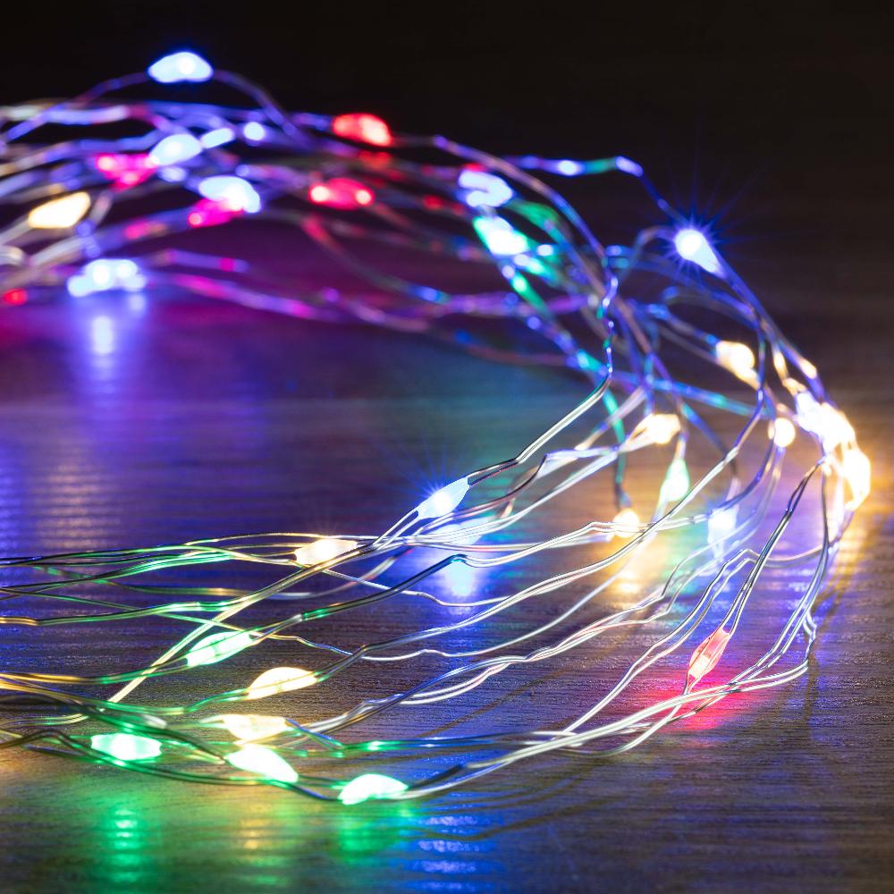 Battery Operated 100 LED Wire Pin Lights – 10m, available in 3 Colors - Cool White - Outdoorium