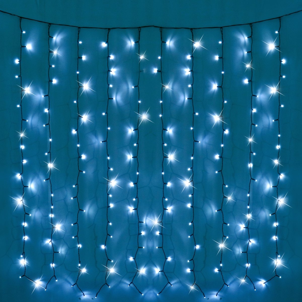 Battery Operated 200 LED Curtain Light – 140 x 140cm, available in 3 Colors - Cool White - Outdoorium