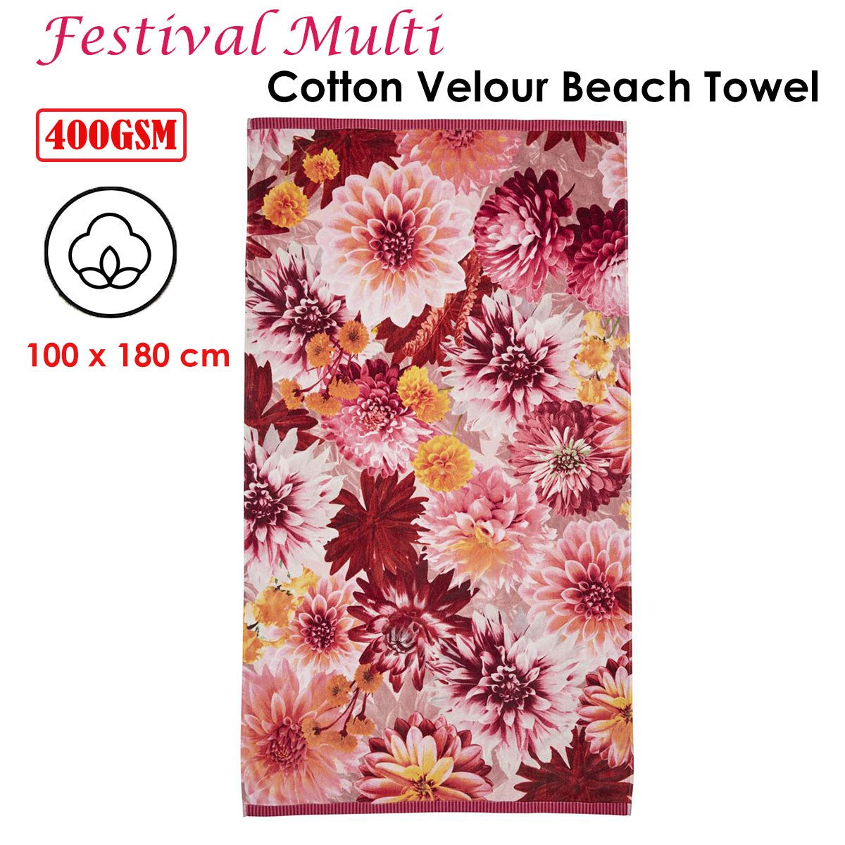 Bedding House Festival Multi Cotton Velour Beach Towel - Outdoorium