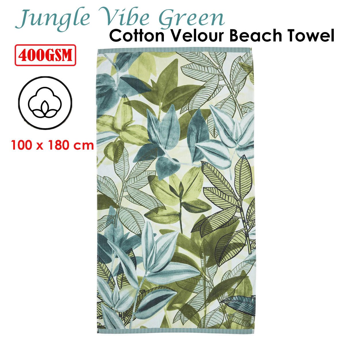 Bedding House Jungle Vibe Green Cotton Velour Beach Towel - Outdoorium